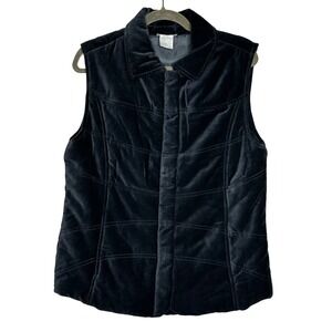 TWEEDS Womens Velvet Quilted Vest Full Zip Collar Pockets‎ Size L Navy